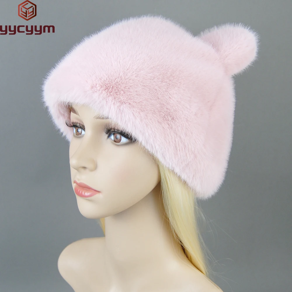 

2025 Winter Hat for Women's Imitation Fur Mink Pullover Hat Outdoor Warm Thick Beret Mongolian Princess Ear Protection Cap