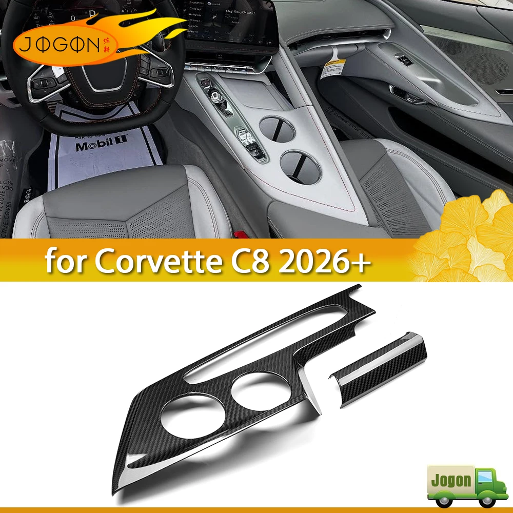 100% Real Dry Carbon Fiber Car Center Console Cover Water Cup Holder Panel Trim For Chevrolet Corvette C8 Stingray E-Ray Z06 ZR1