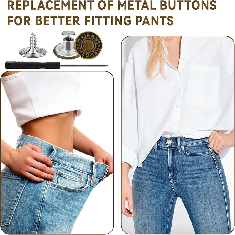 20Pcs Jean Waist Tighteners with 2 Screwdriver Adjustable Waist Tightener No Sewing Jean Button Waist Tightener for Jeans Skirts