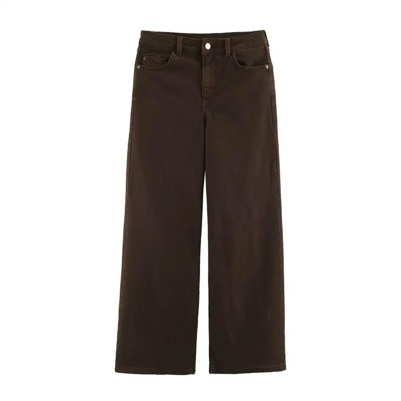 Withered Nordic Minimalist Woman Clothes Cotton Commuting Fashion Elegant High Waist Wide Leg Jeans Women's Denim Pants Jeans