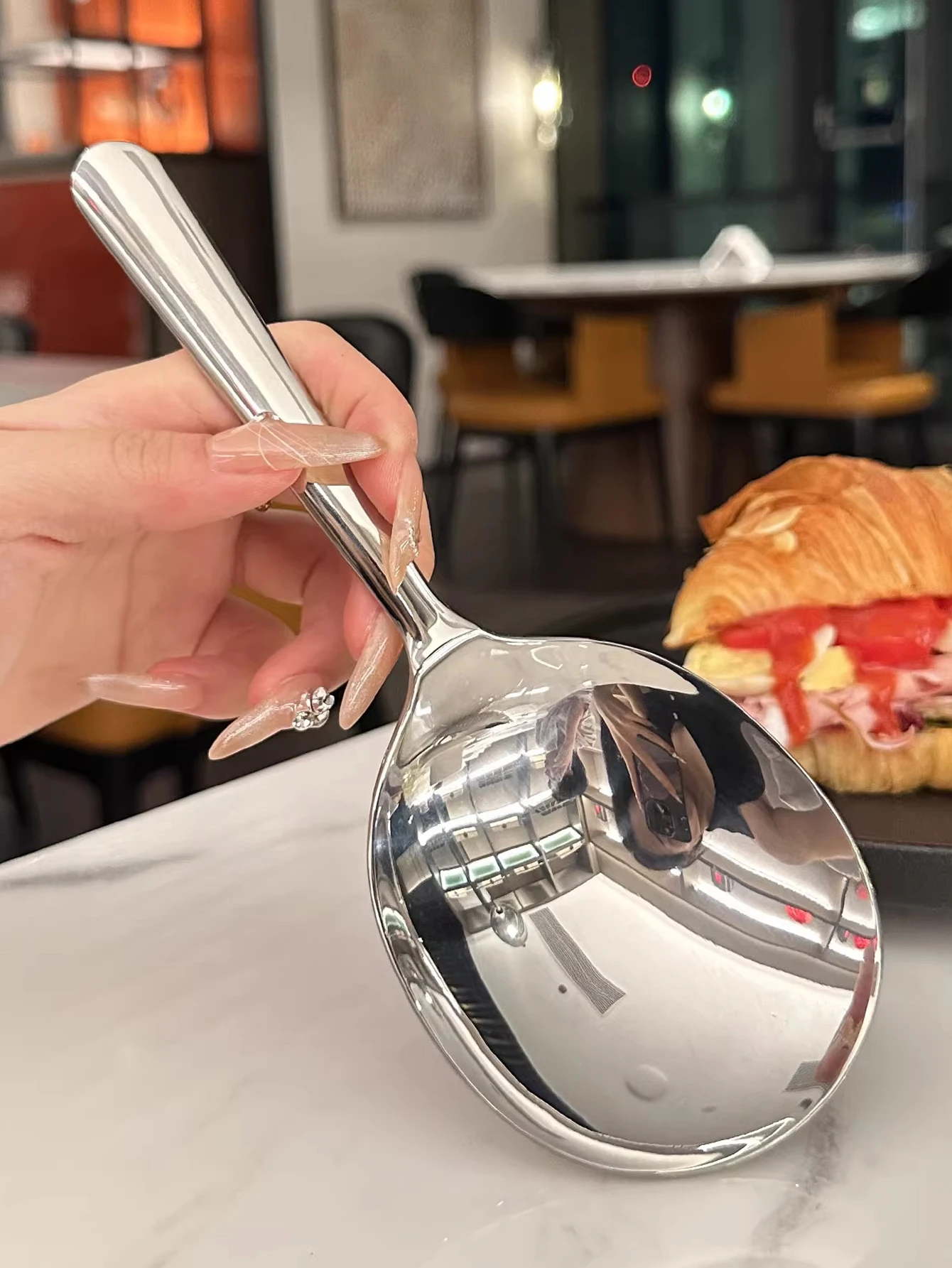 1/2 قطعة مغارف من الفولاذ المقاوم للصدأ لخدمة حساء الأرز ملعقة تقديم ثقب الصرف مقبض معزول للحرارة أدوات المطبخ للاستخدام اليومي