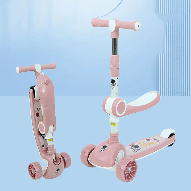 

Foldable Kick Scooters For 2-10 Years Kids Boys Girls Music Board Seat Flash Wheels Adjustable Height Child Cycling Foot Scooter