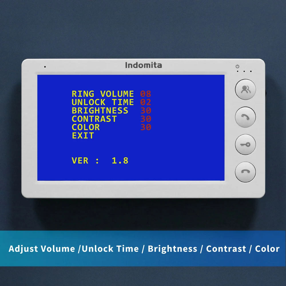 Indomita-Video Intercom System, Casa, Porta com Fio, 7 Polegada Tela, Exterior, Impermeável, Sinal Analógico, Suporte Bloqueio Elétrico, Desbloquear