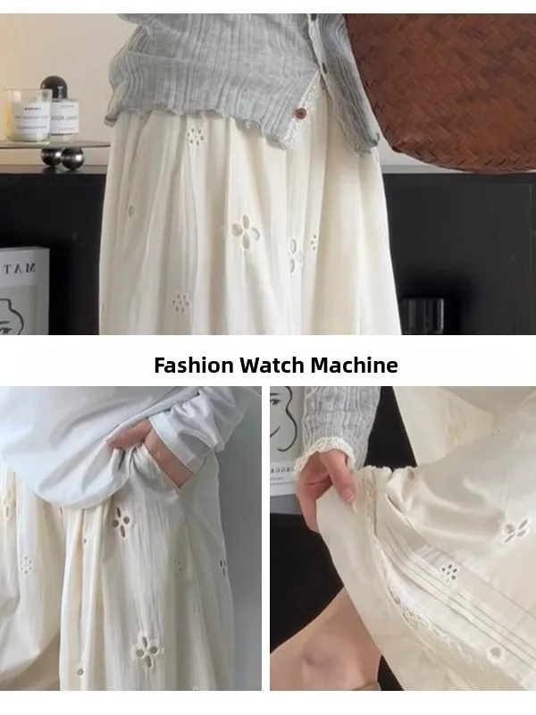 Ele-pantalones de hadas ligeros bordados para mujer, pantalón informal, holgado, de pierna recta, de cintura alta, para ir al trabajo en verano