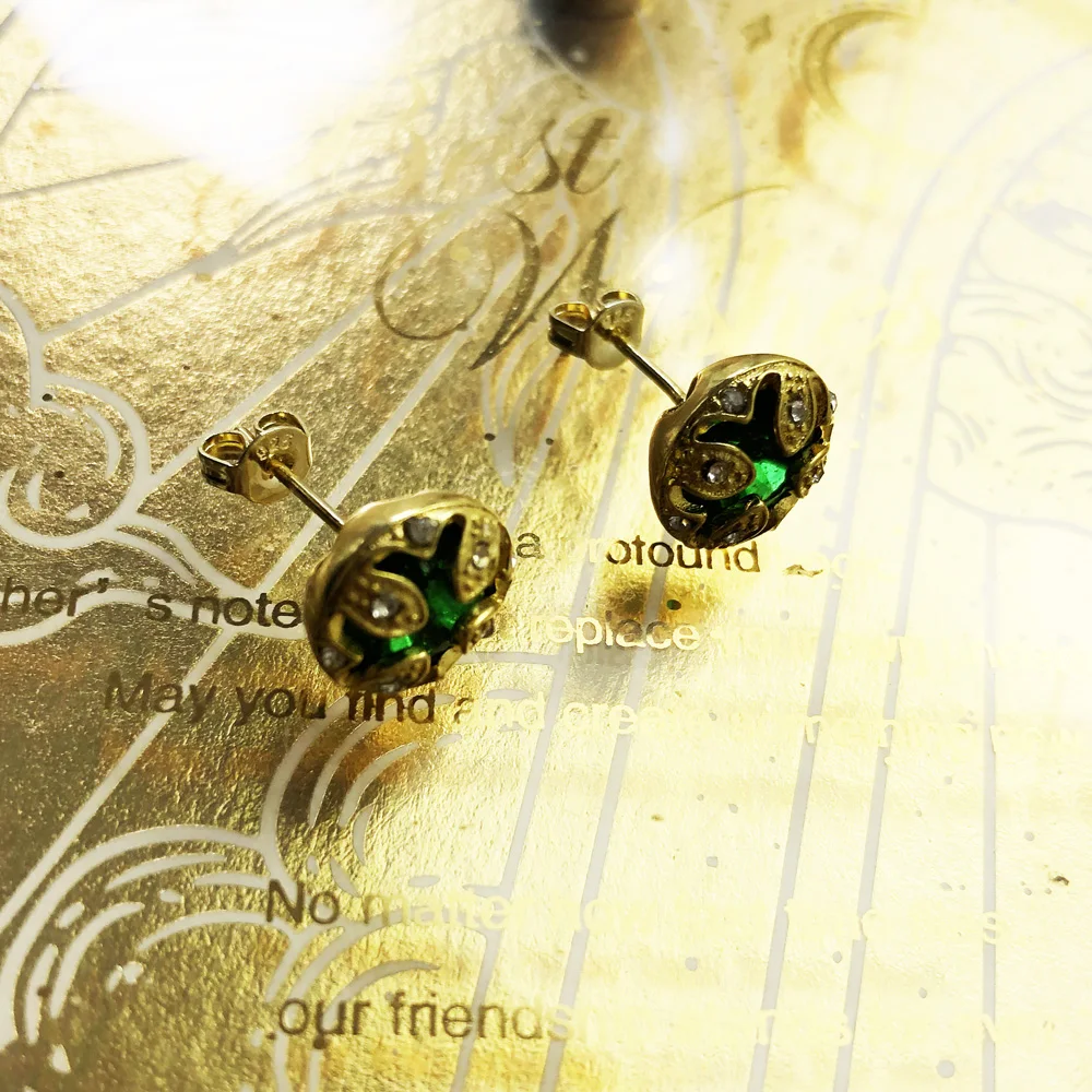 Vergoldete Ohrstecker, grüner Lotus, europäischer Stil, feiner Schmuck für Frauen, Vintage-Geschenk aus 925er Sterlingsilber – Detail 4