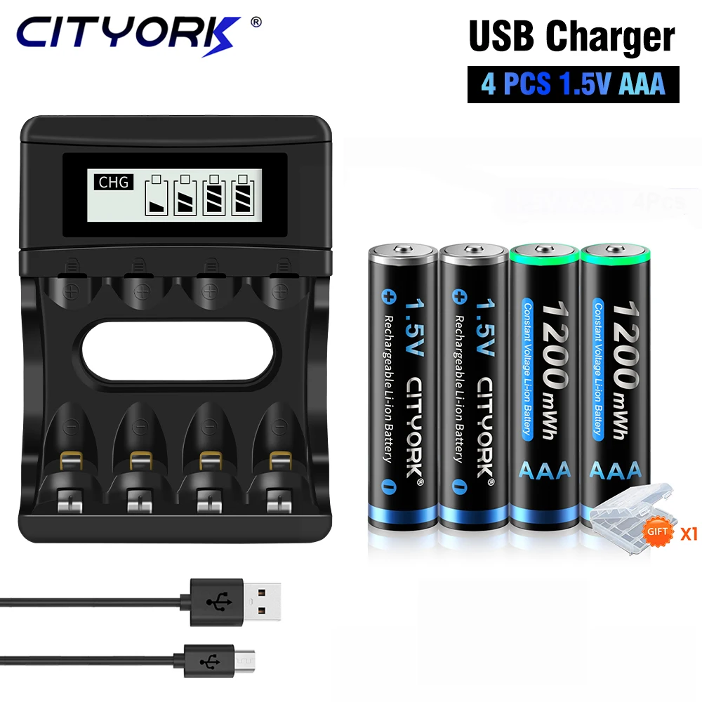 

CITYORK 1.5V AAA battery 1200mWh AAA 1.5V Rechargeable Li-ion batteries aaa 3A Bateria with LCD Battery Charger for 1.5V AA/AAA