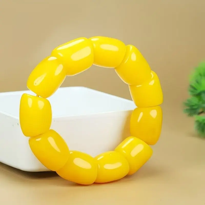 Second-generation Amber Beeswax Bracelet, Round Bead String, Warm Yellow, Fashionable and Versatile, Daily Wear Jewel