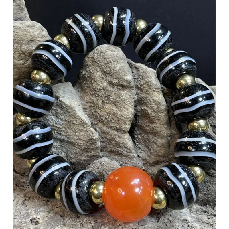 

Ancient DZI Beads Amulet Tibet Old Agate Herbalist Beads Handstring GZI #6280