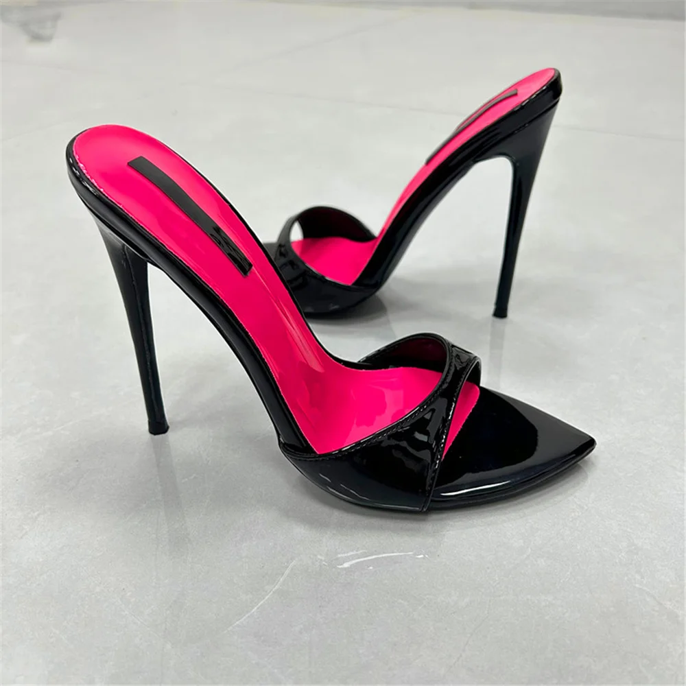 

Новые модные женские сандалии на высоком каблуке 12 см, качественные черные тапочки с острым носком и открытым носком, разноцветные черные тапочки, современные открытые туфли LX079