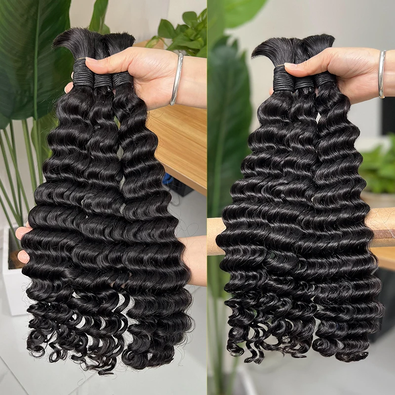 السائبة الشعر البشري عميق مجعد للتضفير موجة عميقة لا لحمة الخام وصلات شعر غير معالجة 100 جرام بوهو الضفائر