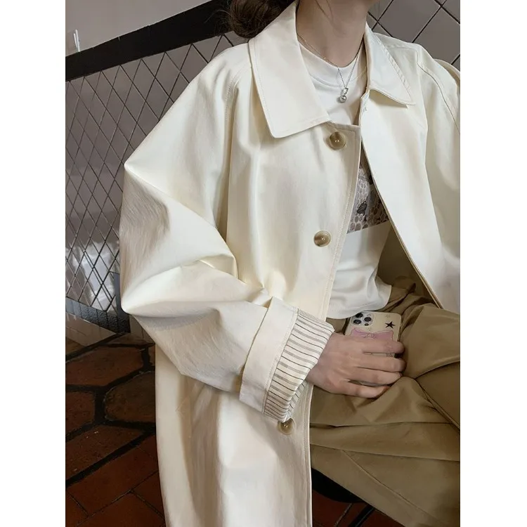 

Beige Korean Sle Women's Long Coat Simple Versatile College Sle Spring Autumn Wear New Arrival Outerwear for Ladies