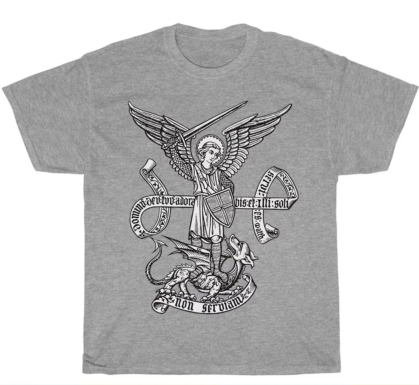 2026 Black Retro Medieval Wing Knight Beast Scroll Match Graphic T-shirt Grunge Print Soft Cotton Short Sleeve Unisex Casual Tee