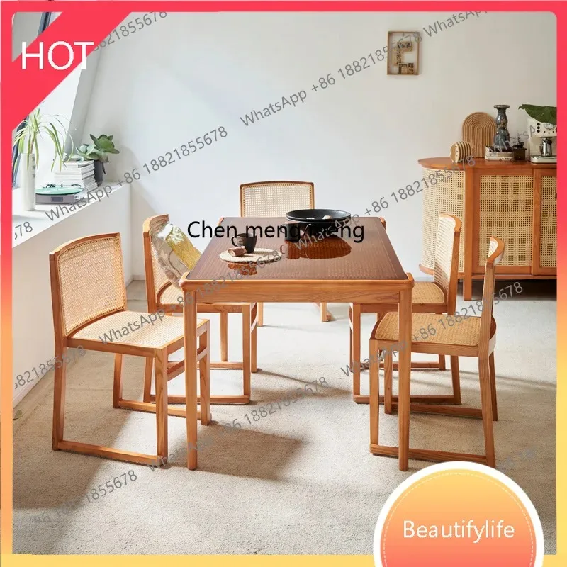 Rattan dining table household simple dining chair creative stackable back chair restaurant dining table and chair combination