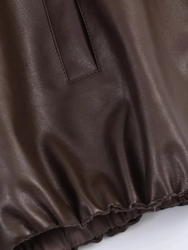 เสื้อแจ็คเก็ตผู้หญิง แฟชั่น ทรงหลวม หนังเทียม PU กระดุมแถวเดียว สไตล์หรูหรา สำหรับใส่เดินเล่น