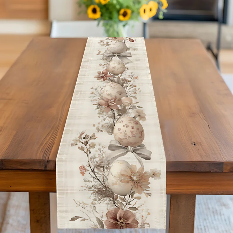 1 Stück Retro-Stil Oster-Tischläufer, Vintage Eier- und Blumen-Tischdecke, Nordischer Ins-Stil Festliche Dekorative Tischdecke