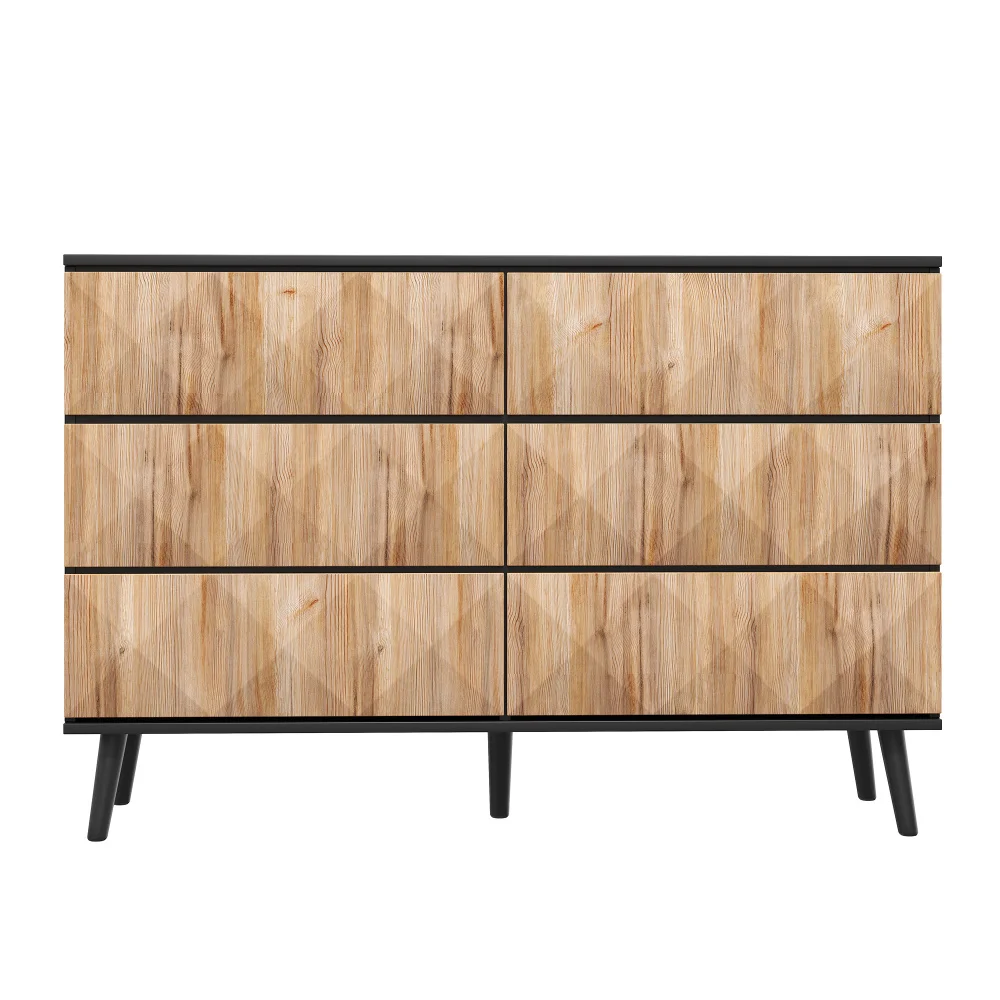 Das Sideboard und die Kommode von PINGGO zeichnen sich durch eine Kombination aus Schwarz- und Naturholztönen sowie durch erhabene Türen aus. – Detail 11