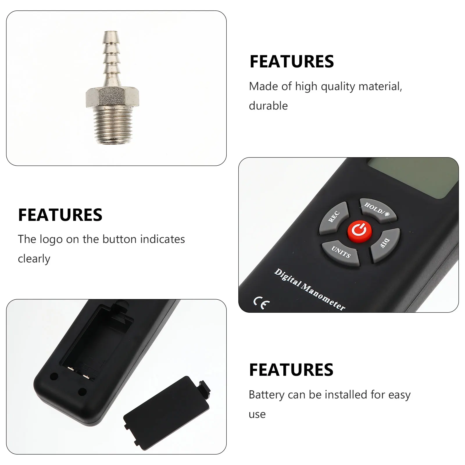 

Handheld Differential Pressure Gauge Digital Manometer Dual Port Large Screen Air Pressure Tester Data Hold Auto Shutoff