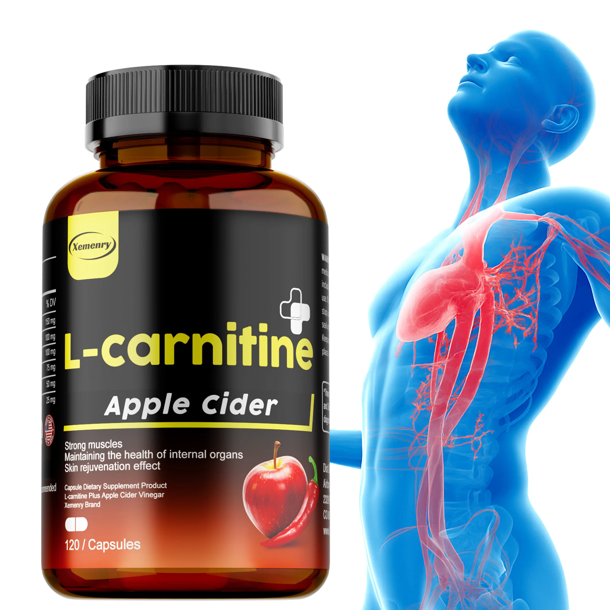Cápsulas de L-carnitina y Vinagre de Manzana - Favorecen el Control de Peso, el Metabolismo, la Desintoxicación y la Limpieza, Aumentan la Energía, Apoyan la Digestión
