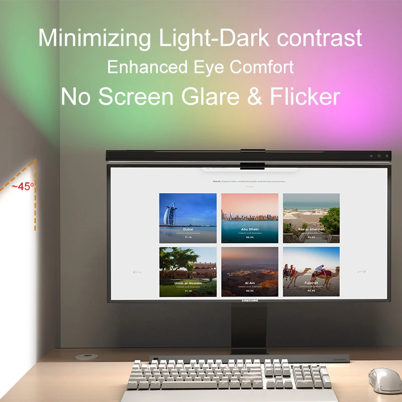 RGB Light 60/80cm Game Atmosphere Lighting Monitor Light Bar Computer Monitor Lamp Atmosphere Lamp for Home Office Work Game