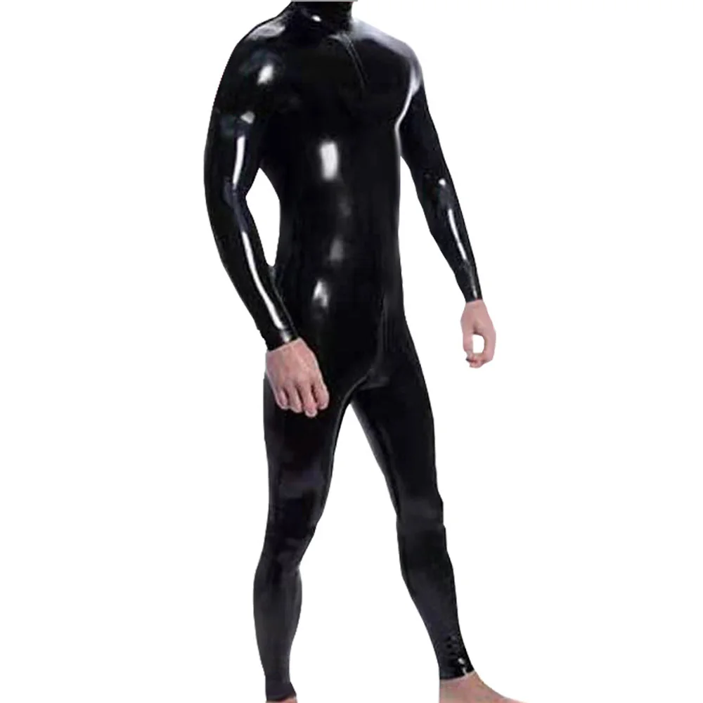 Sexy Men Oil Shiny Full Body Cover Bodysuit PU Faux Leather U Convex Pouch Jumpsuit Sexy Tight Gay Wear Plus Size With Glove