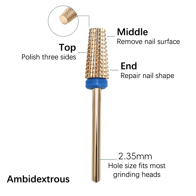 Milling Cutter Golden Tungsten Carbide Nail Drill Bits For Electric Nail Drill Manicure Machine Pedicure Nail Files Accessories