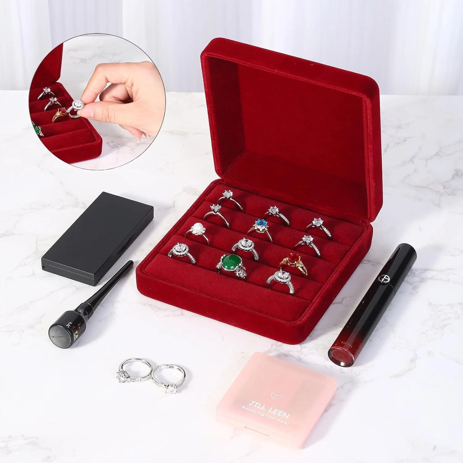 Velvet Leather Multiple Rings Storage Box Portable Travel Organizer Stylish Compact 3-Slot Holder Perfect Gift for Women Girls