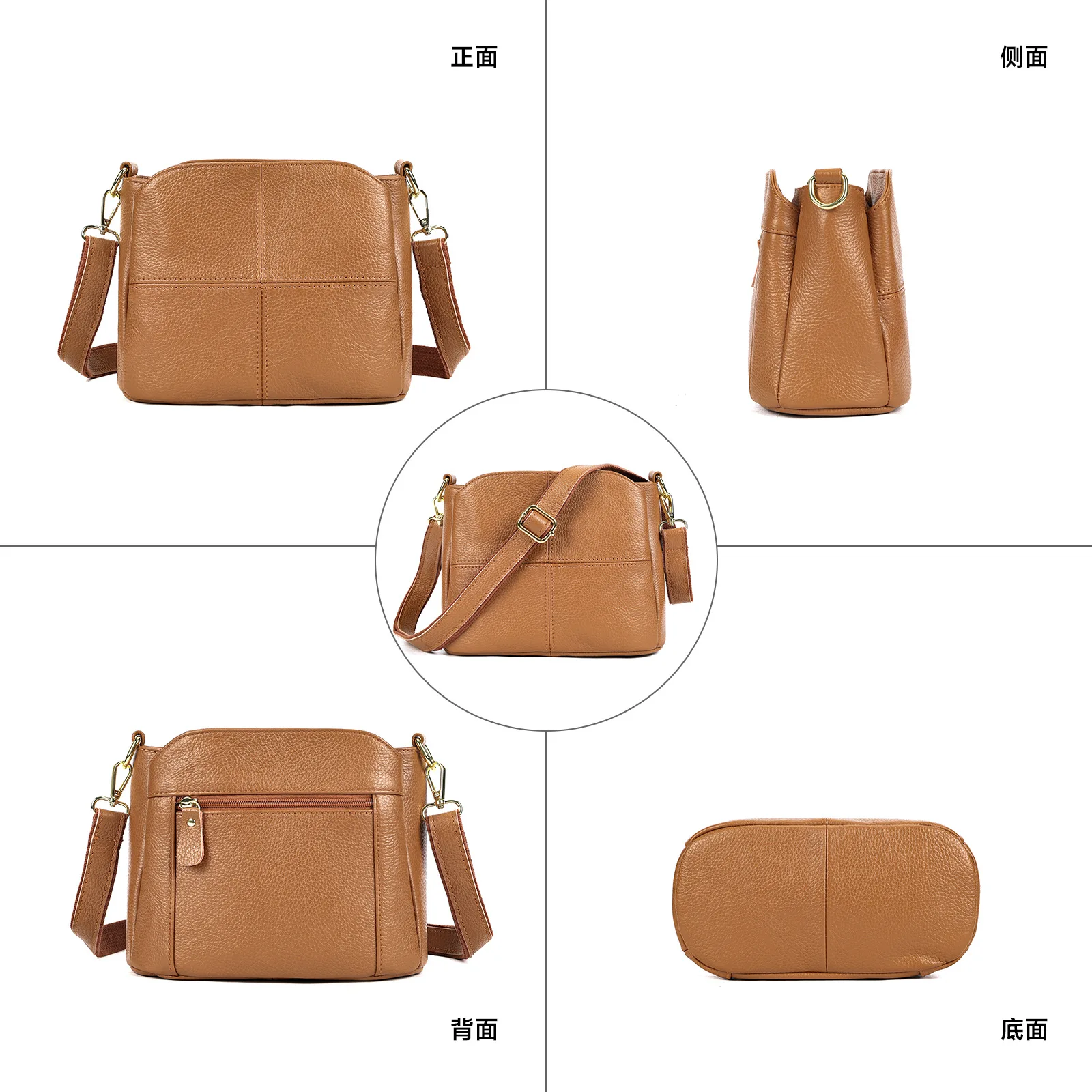 Women's Commuter Handbag Head Layer Cowhide Soft Leather Versatile Crossbody Bag Multi Functional Ladies' Shoulder Bucket Bag