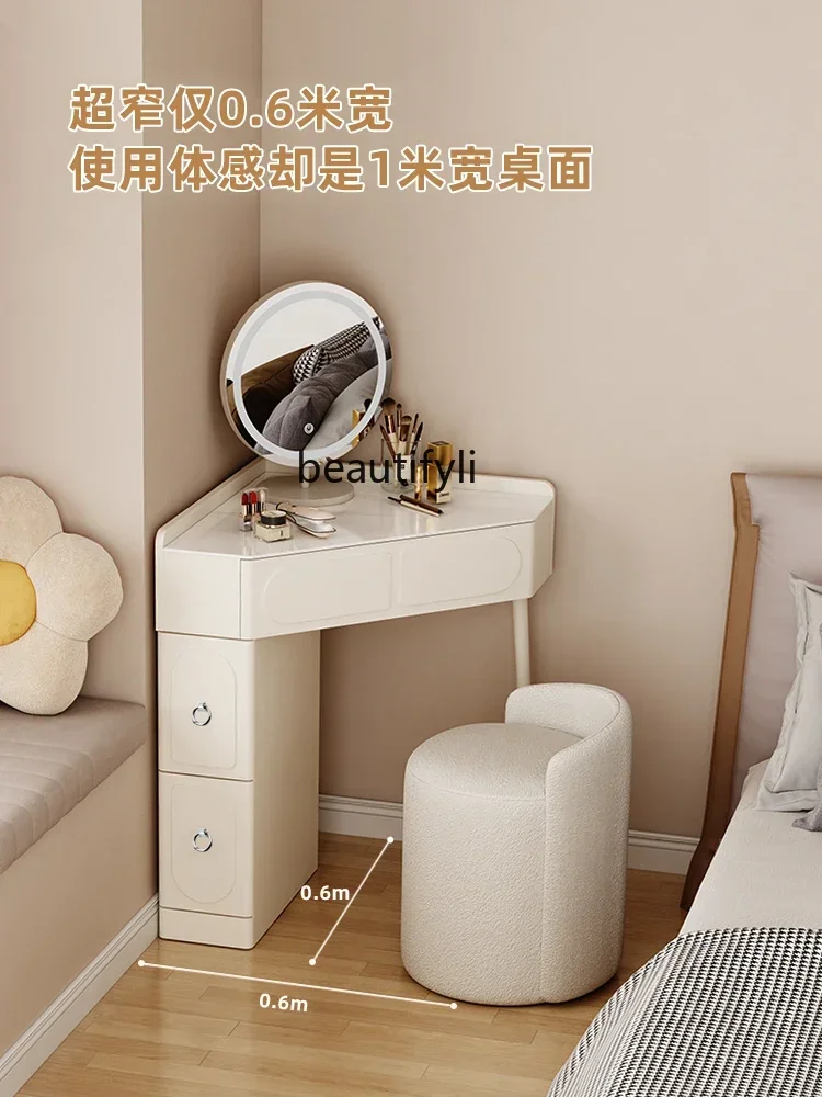 

07Cream Style Corner Dresser Small Apartment Bedroom Simple Modern Mini Makeup Table Computer Desk Integrated furniture