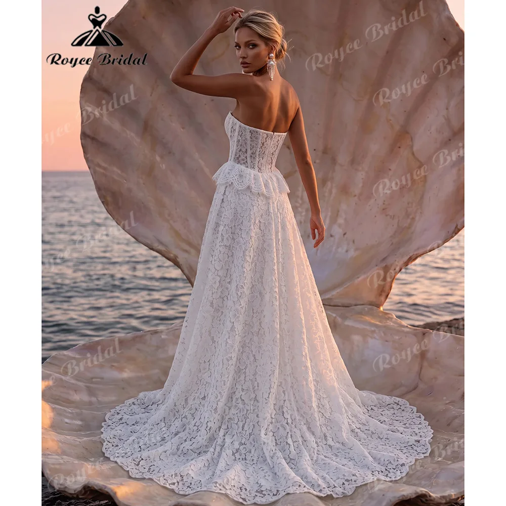 2027 Two Piece Boho Lace Wedding Dress Detachable Long Flare Sleeve High Neck Bolero Sweetheart A Line Bridal Gown Customized