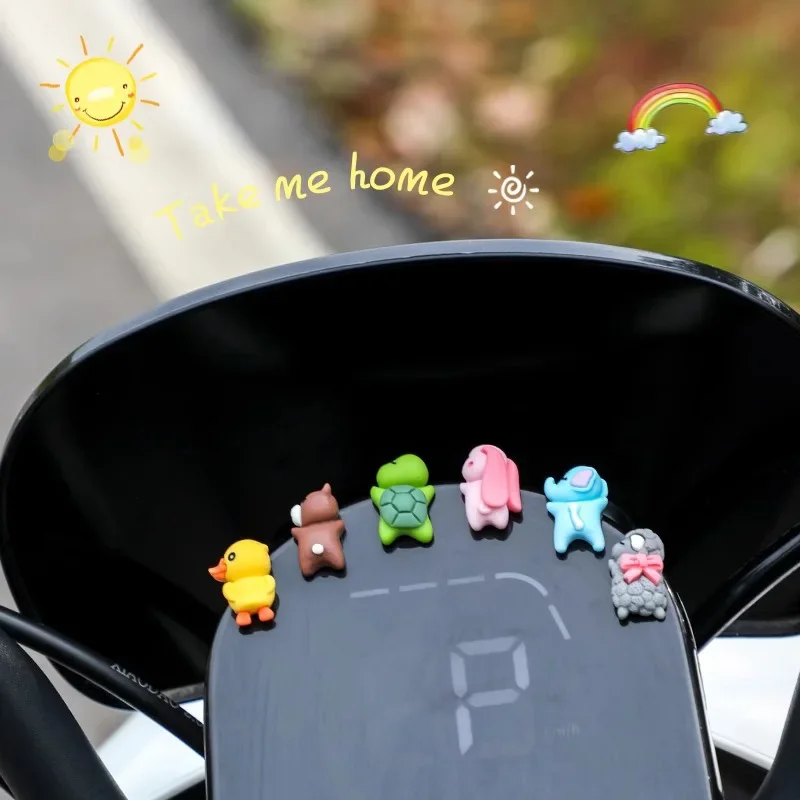 Funny 6pcs Cute Car Ornaments Car Center Console Display Screen Car Rearview Mirror Bike Little Turtle Cute Pendant Doll