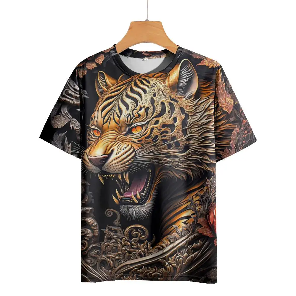 Animal Men's T Shirt Summer Casual Short Sleeve Tops Tiger Print Outdoor O Neck Fashion Retro T-Shirts Male Oversized Clothing