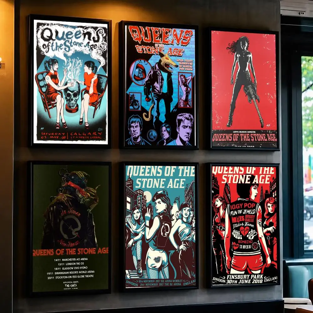 band Q-Queens of the Stone Age-E Poster Decorative Wall Art Sticker for Cafe Office Bedroom and Living Room