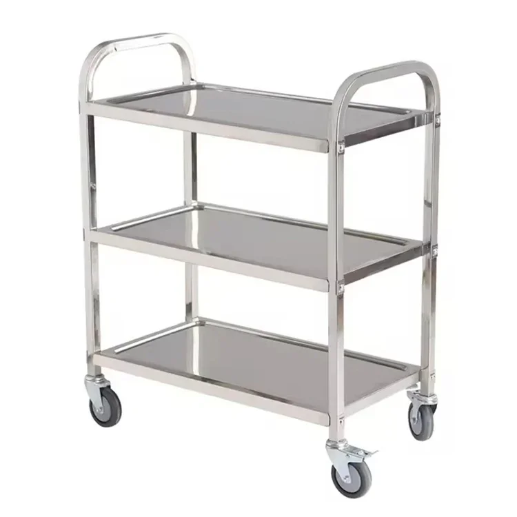 

Stainless Steel Trolley ,Food Collection Trolley Commercial Restaurant Mobile Double-decker, Food Delivery Stall