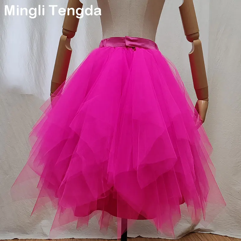 Mingli Tengda Rose Red Tulle Skrit Yellow Petticoat  Female Tutu Skirt For Bridal Custom Made Puffy Short  Underskirt Crinoline