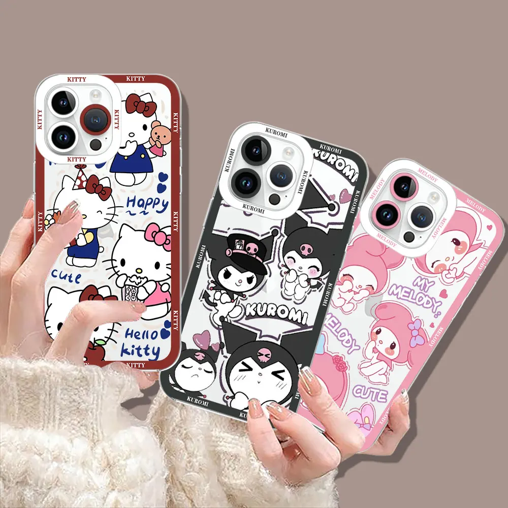 Hello Kitty Kuromi Melody Phone Case For Apple iPhone 15 14 13 12 11 XS Pro Max 16 8 7 Plus X XR SE Transparent Cover Cqoue