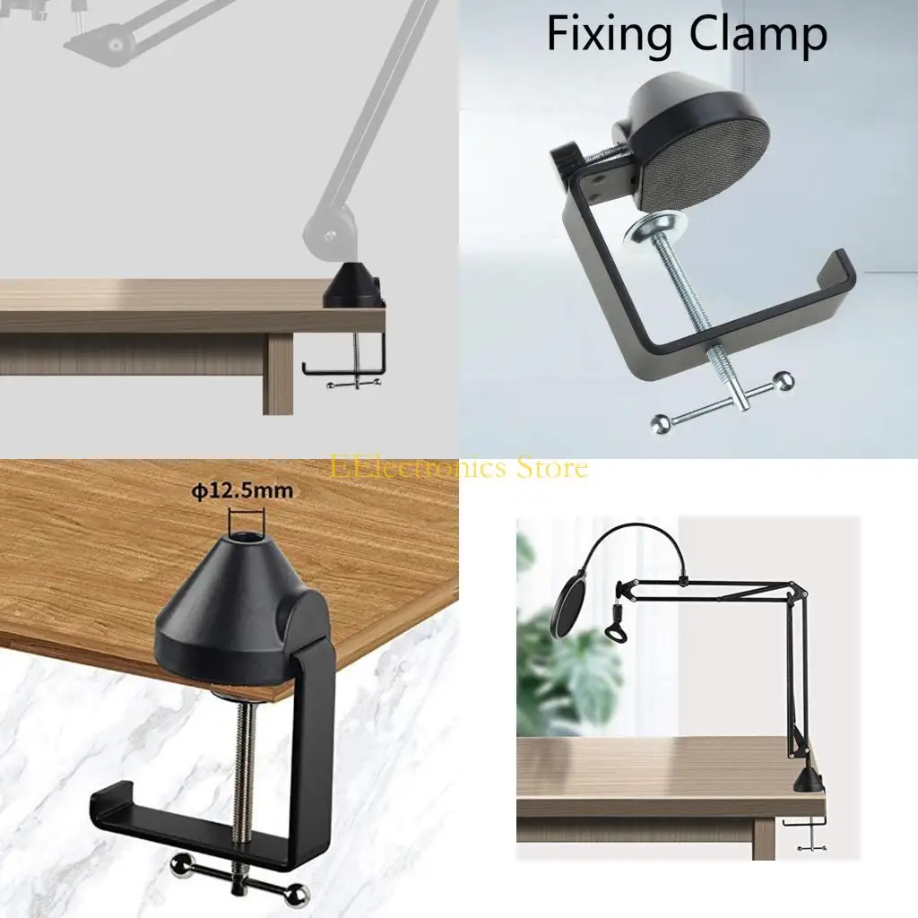 B03C Universal C Shape Table Mount Clamp Heavy-Duty Cantilever Bracket Clamp for Microphone Suspension Boom Scissor Arm Stand