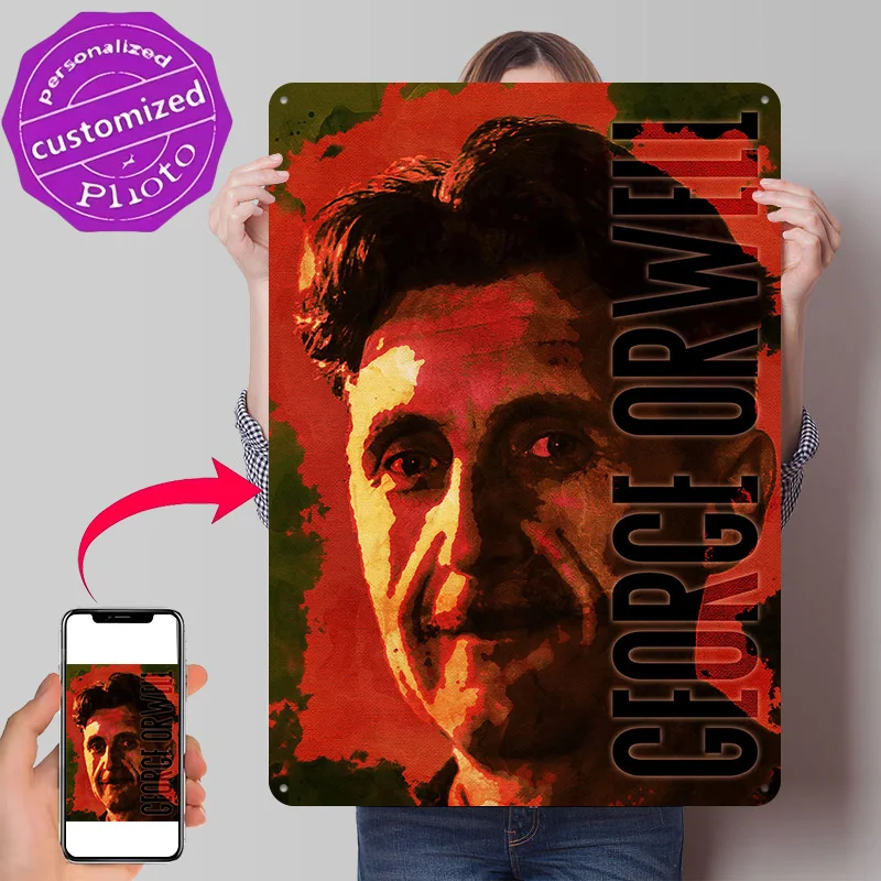 George Orwell 3D Texture Metal Poster Customized Wall Art Tin Sign Gift for Mancave Decor Living Room Decoration Man Wand Deko