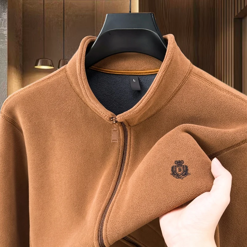 

Высококачественный осенне-зимний новый высококачественный мужской изысканный кардиган на молнии с вышивкой короной, двусторонняя бархатная теплая куртка, топ