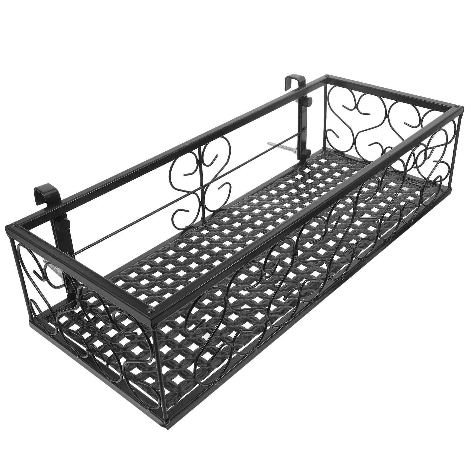1Pcs Balcony Guardrail Flower Stand Black Iron Hanging Plant Basket Sturdy Fence Mount for Home Patio Flower Stand view 4