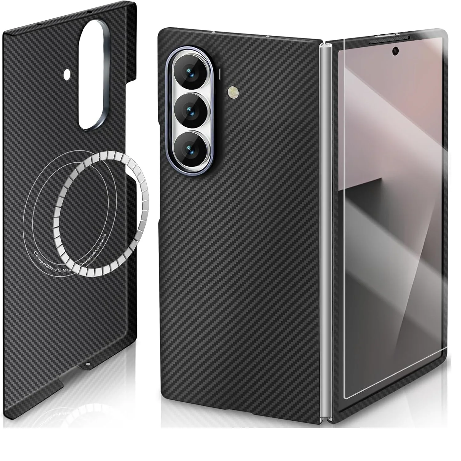 Magnetic Carbon Fiber Case for Samsung Galaxy Z Fold 7 with Precision Full Camera Protection Ultra-Slim Aramid 600D  Phone Cover
