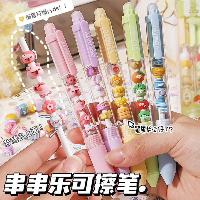 

1/6PCS Kaba Bear Erasable Pen Set Press-Tip Ballpoint Pen Cute Student Cartoon High-Quality Pen Set Dopamine