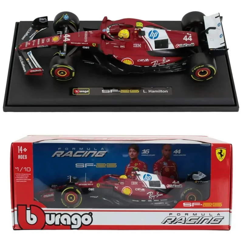 Nuevo En existencia Bburago 1:18 Ferrari 2025 F1 Sf-25 Hamilton # 44 Leclerc # 16 regalos de juguete personalizados de modelo de coche fundido a presión en miniatura de aleación