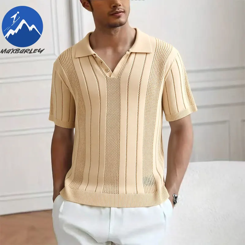 

Лето 2026, модная дорожная вязаная сетчатая дышащая рубашка поло с коротким рукавом, мужская универсальная легкая удобная футболка для бега