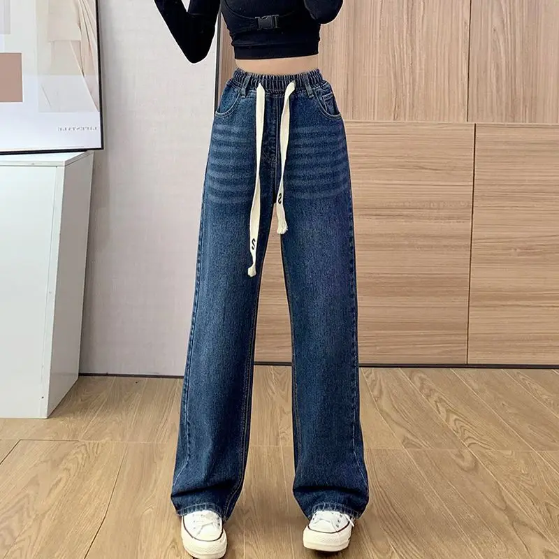 

New Wearable Denim Trousers Women Jeans Thin Wide-Leg Straight Pants Loose Large Size High Waist Fashion Jeans