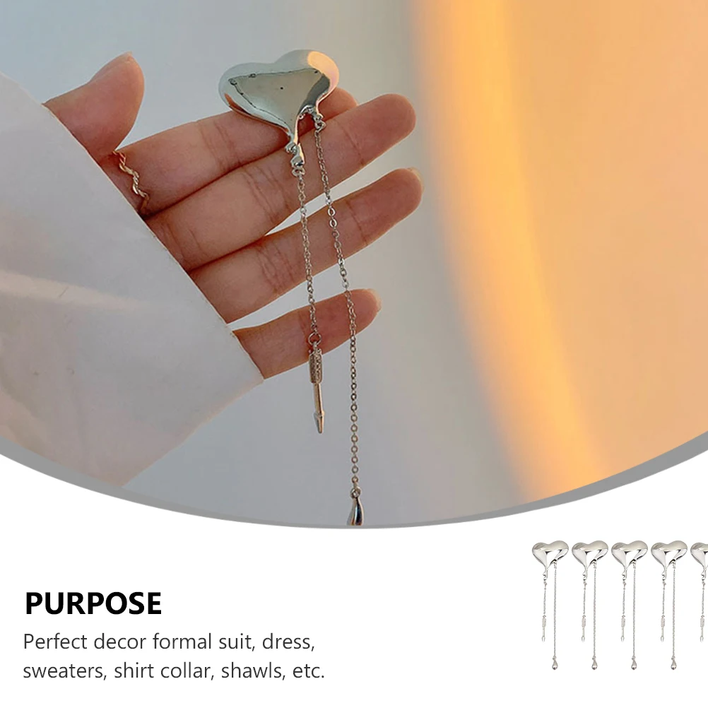 

5Pcs Love Heart Brooch Fashion Lightweight Suit Corsage Badge Long Tassel Pin Elegant Women Formal Dress Sweater