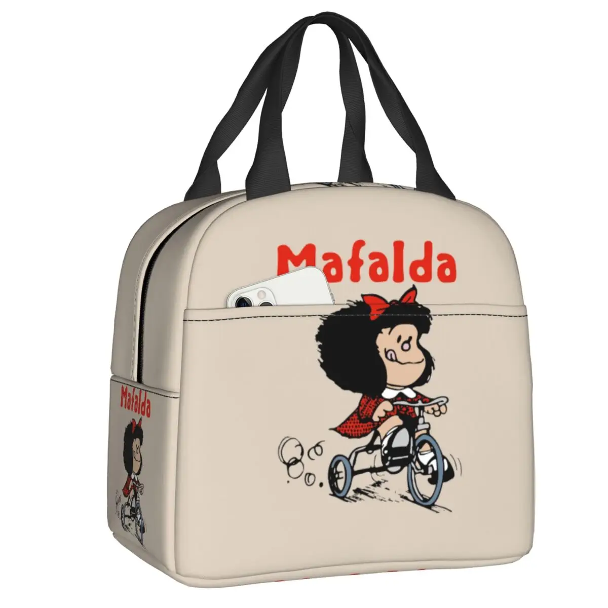 Lonchera reutilizable con diseño de Mafalda para mujer, bolsa térmica aislada para alimentos con diseño de dibujos animados de Quino Manga, a prueba de fugas