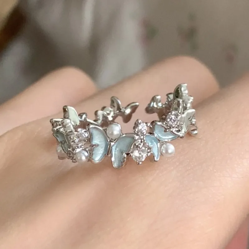 

VENTFILLE кольцо из стерлингового серебра 925 пробы с жемчугом для женщин, синяя капельная глазурь, бабочка, циркон, сладкий минимализм, ювелирные изделия, подарок, дропшиппинг