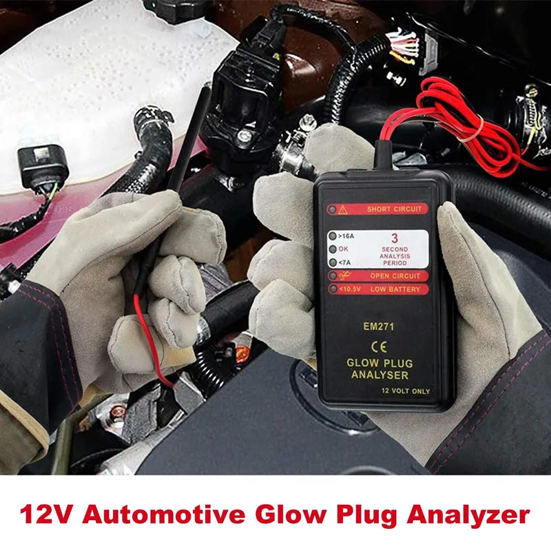 EM271 12V Vehicle Automotive Glow Plug Analyzer Portable LED Display Auto Glow Failure Diagnostic Tool Car Engine Tester