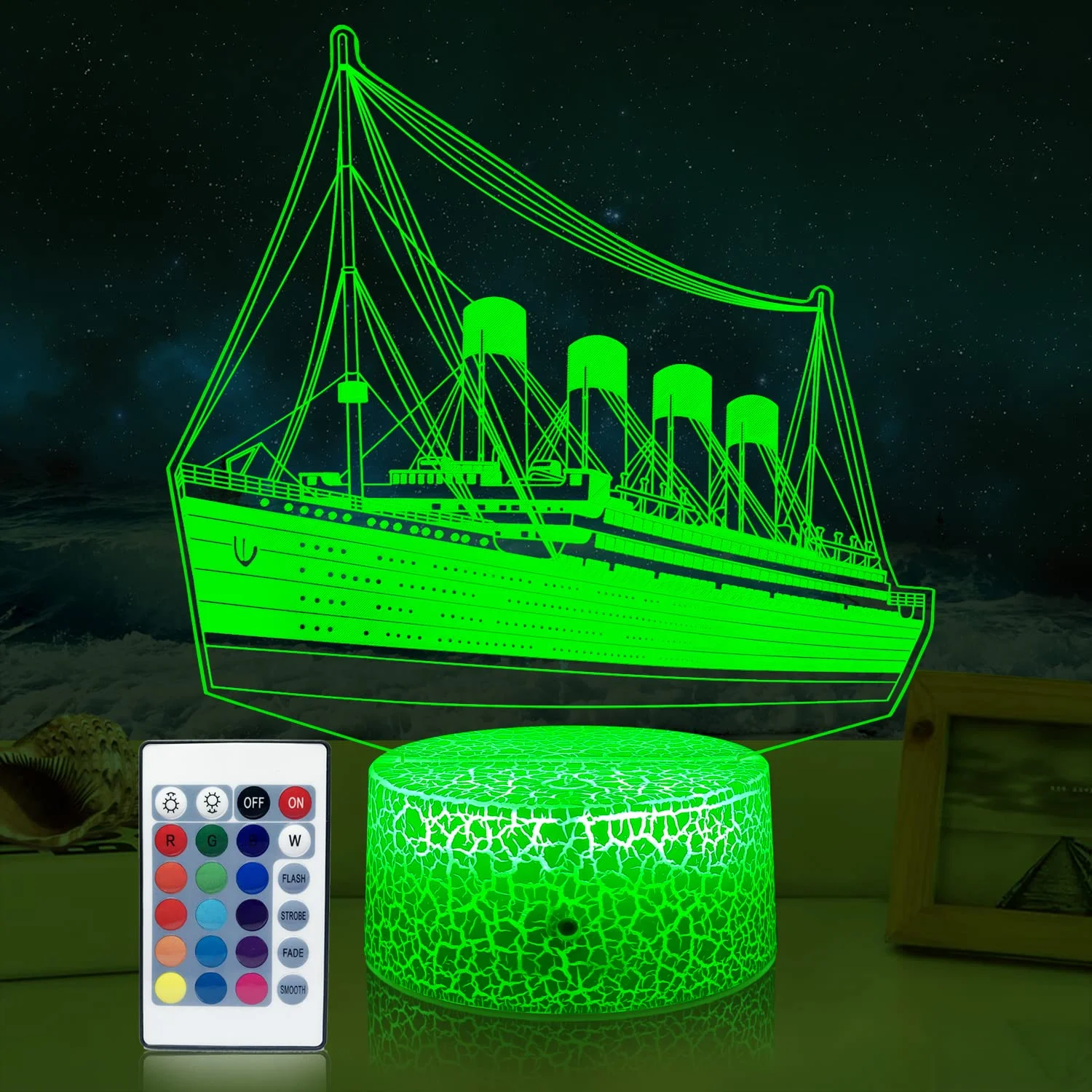 Titanic Night Light for Kids 3D Illusion Ship Model Lamp 16 Colors Changing Kids Room Bedside Decor Light as Birthday Gifts