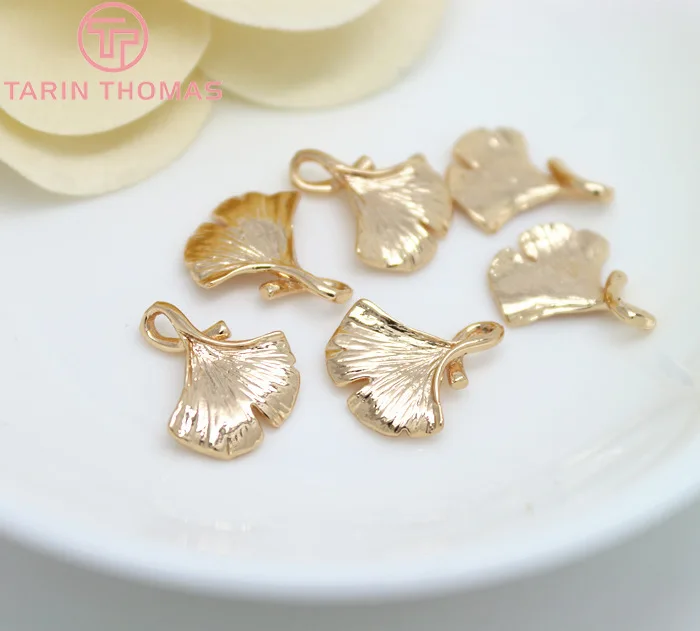 (672)6PCS 14x16MM 24K Gold Color Plated Brass Ginkgo Leaves tree leafs Charms High Quality Diy Jewelry Accessories